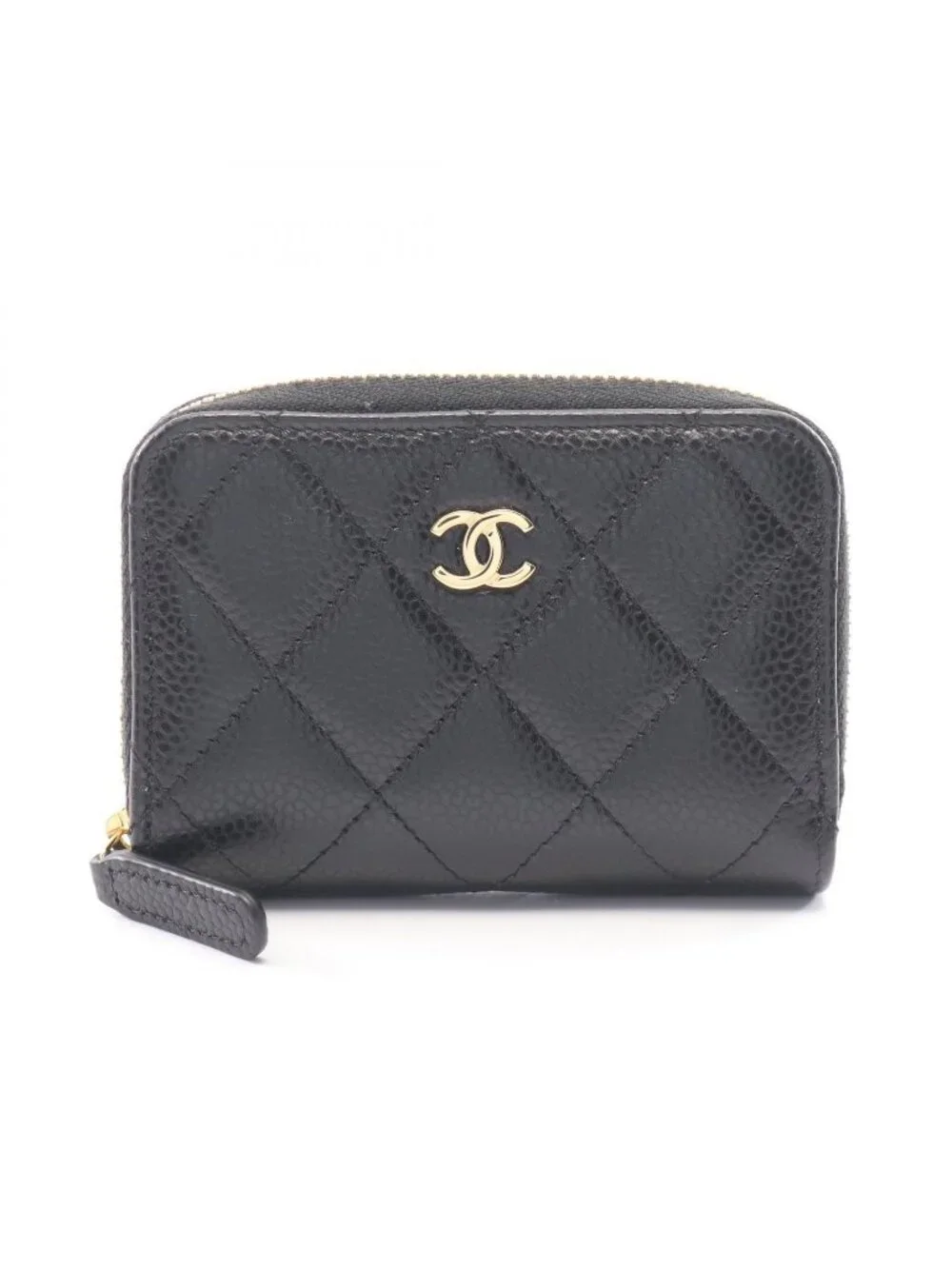 Chanel Coin Purse Classic Zip Quilted Black Caviar Leather